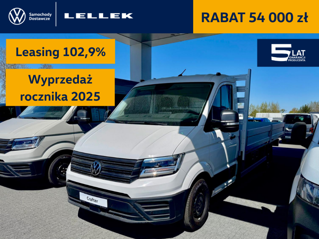 Volkswagen Crafter Podwozie Poj. Kab. 4490mm 2,0TDI 163 KM, zabudowa skrzyniowa 4,8 x 2,1, leasing 102,9%