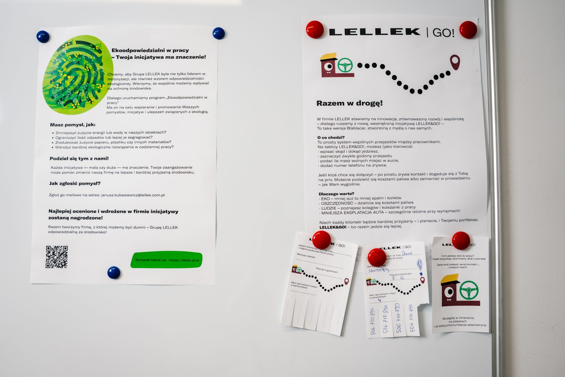 akcje proekologiczne wywieszone na tablicy LELLEK