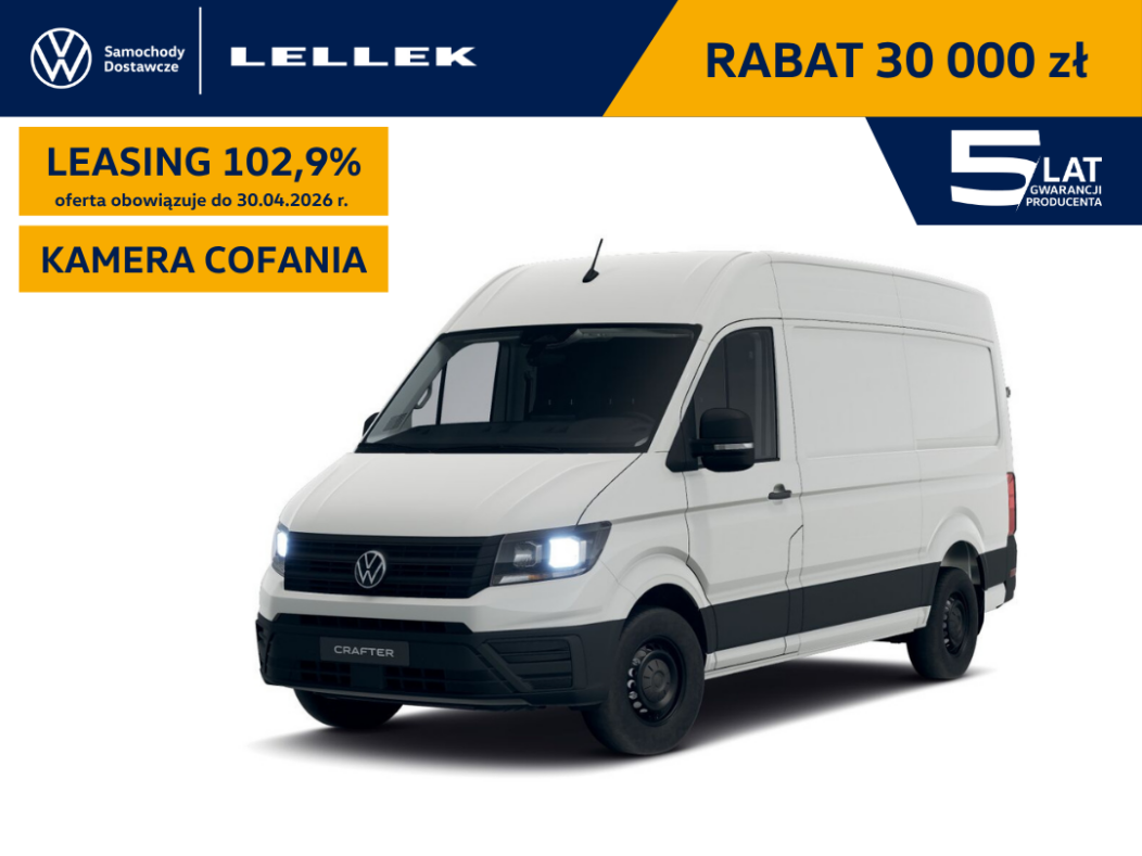 Volkswagen Crafter Furgon  3640mm 2,0TDI 140 KM, leasing 102,9%, oferta do 30.04.2026
