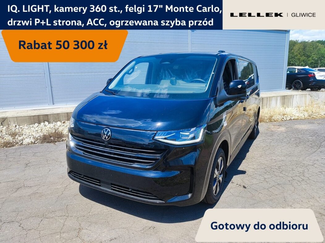 Volkswagen Transporter drzwi prawa i lewa strona, reflektory IQ. Light, czarny metalik